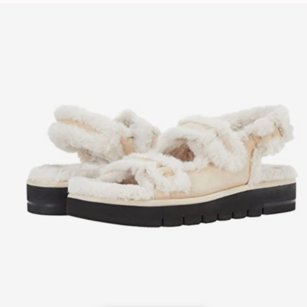Stuart Weitzman Zoe Lift Chill Fur-Lined Sandal Tan